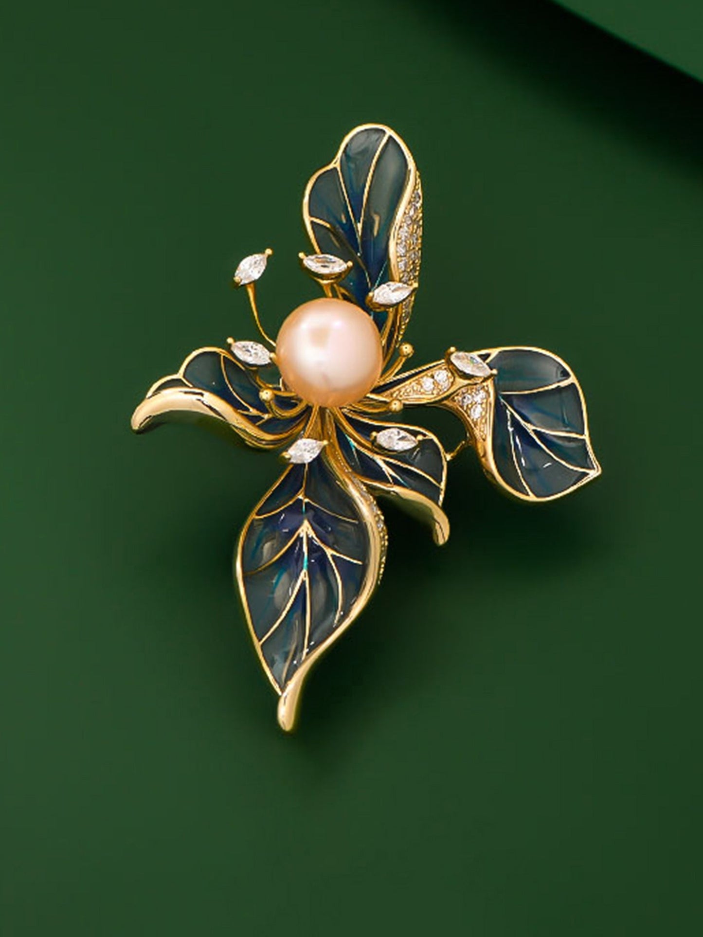 Freshwater Pearl, Zircon & Alloy French Iris Brooch
