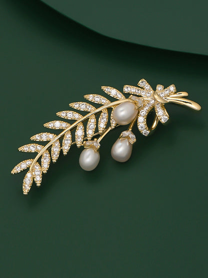 Freshwater Pearl & Alloy Wheat Ear Brooch