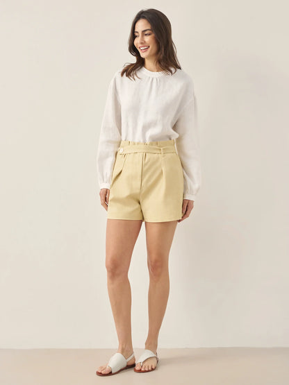 100% Linen Mock Neck Long-Sleeve Top DEANNA