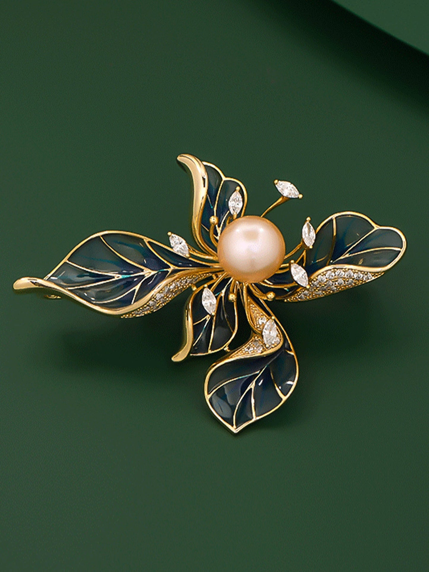 Freshwater Pearl, Zircon & Alloy French Iris Brooch