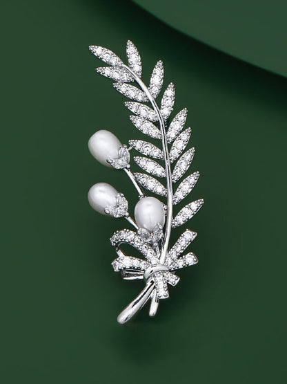Freshwater Pearl & Alloy Wheat Ear Brooch