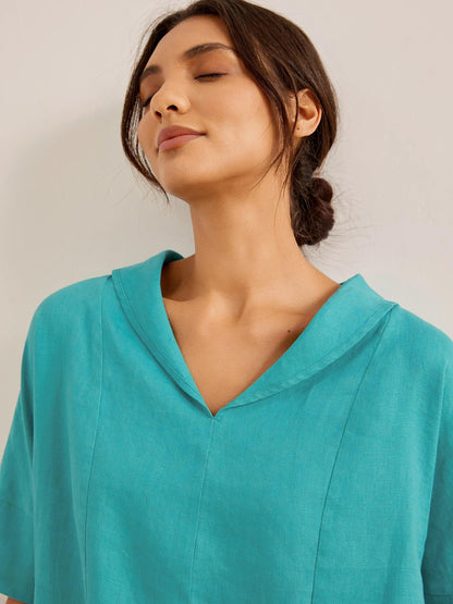 Linen V Neck Short Sleeve Shirt SIERRA