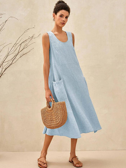 100% Linen Swing Beach Tank Dress GIANA