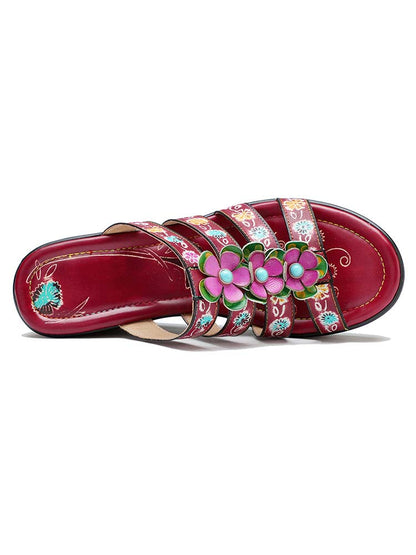 Triple Flowers Purle Wedge Slippers