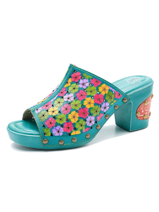 Retro Handmade Four-color Printed Sandals