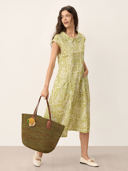 Handwoven Raffia Tote Bag With Leather Handles