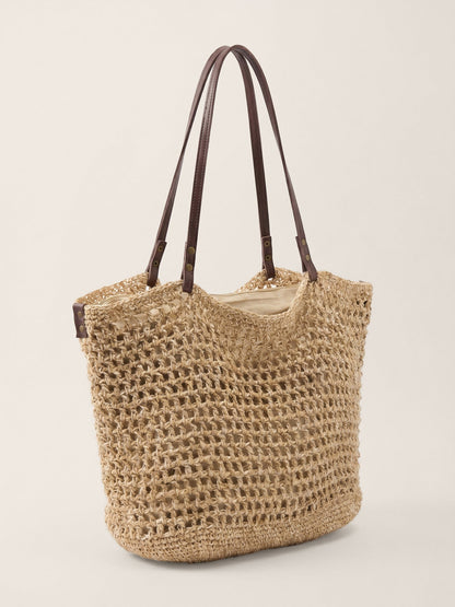 Linen-Cotton Open-Weave Tote Bag With Zip Pouch