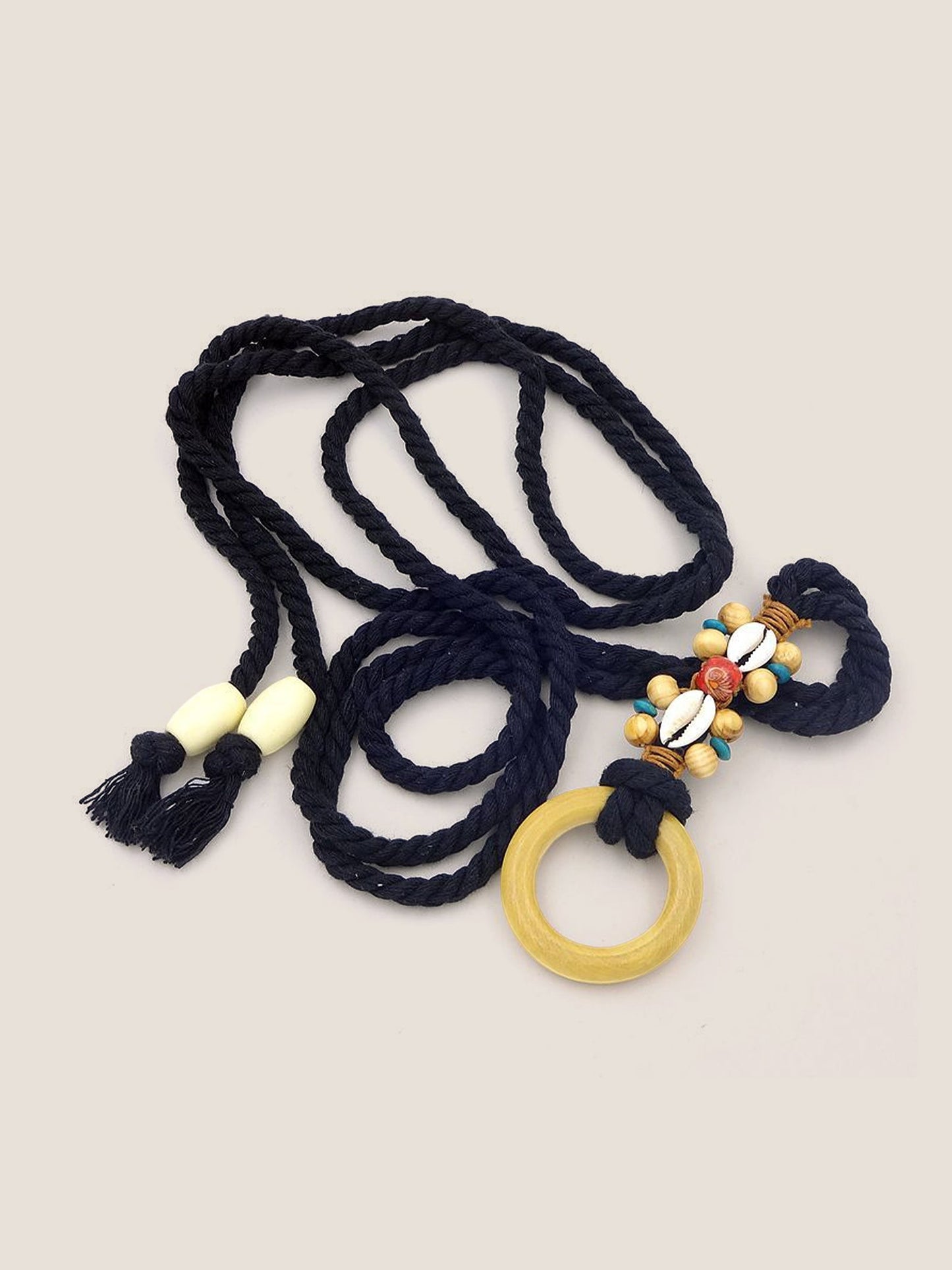 Linen Woven Belt With Wooden Beads