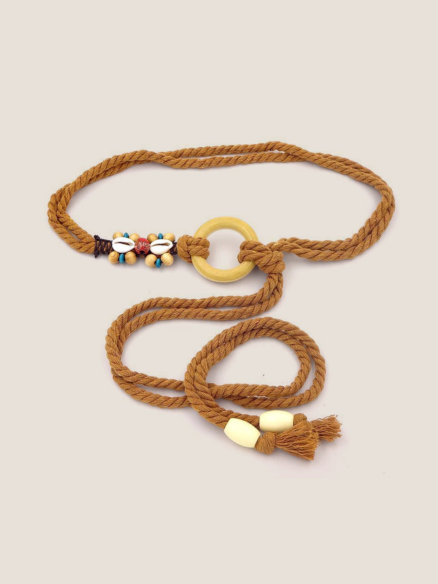 Linen Woven Belt With Wooden Beads
