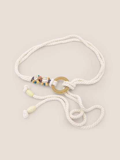 Linen Woven Belt With Wooden Beads