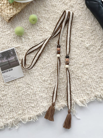 Linen Woven Belt With Fringes