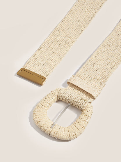 Natural Woven Straw Belt With Square Buckle