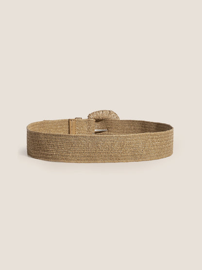Natural Woven Straw Belt With Square Buckle