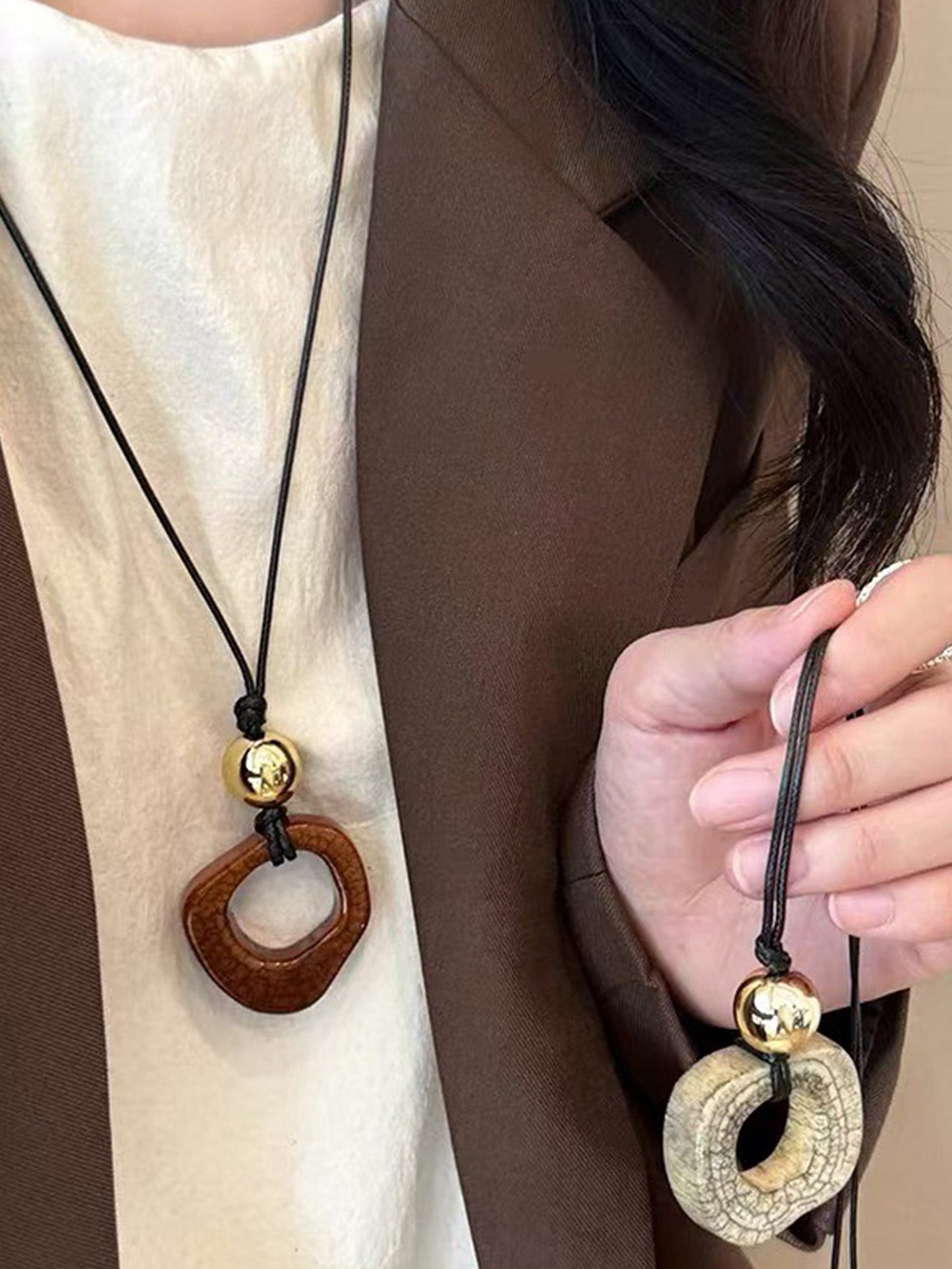 Long Sweater Necklace With Resin Camel Bone Pendant