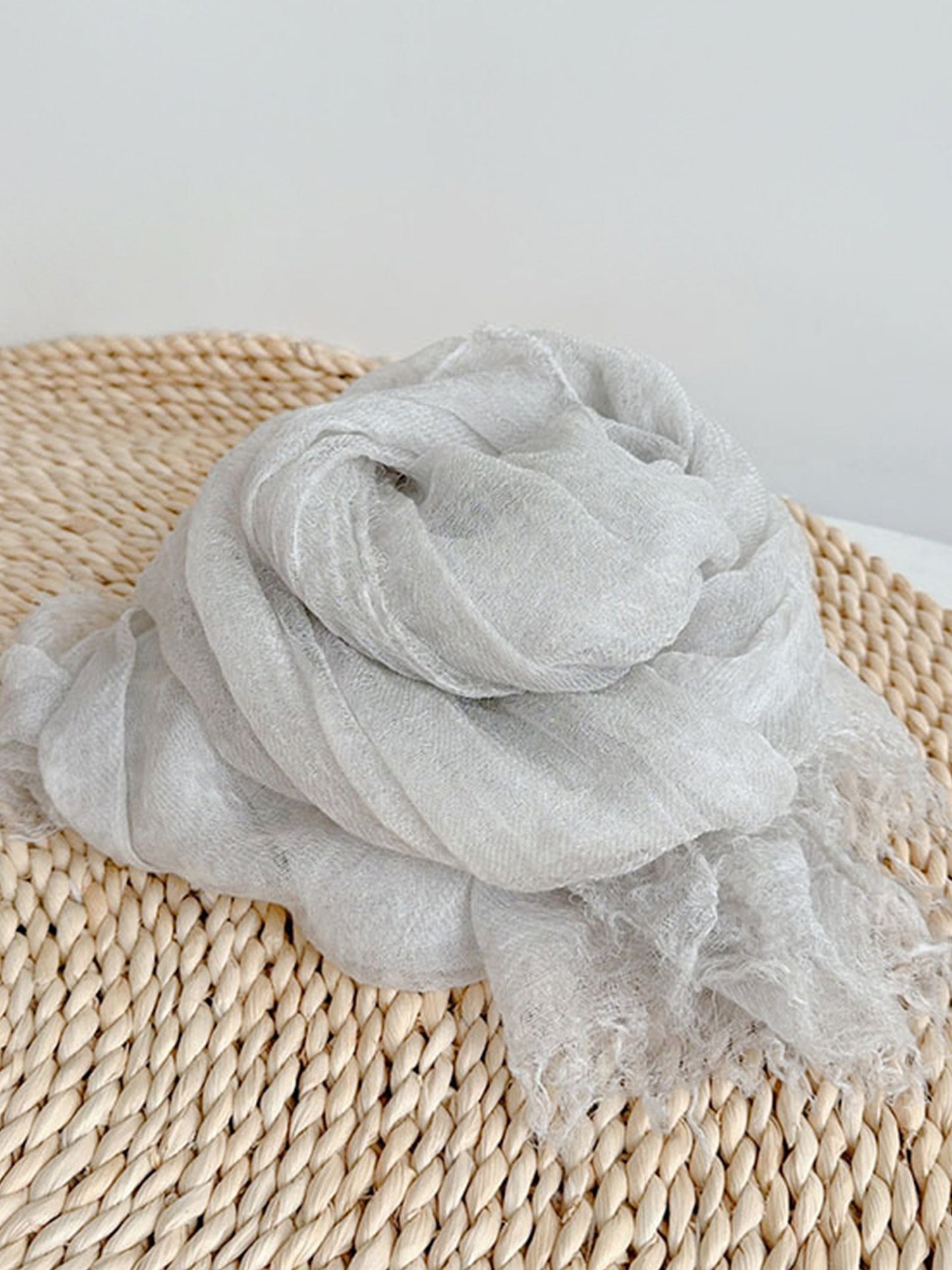 Wool Tencel Solid Ruched Lightweight Scarf