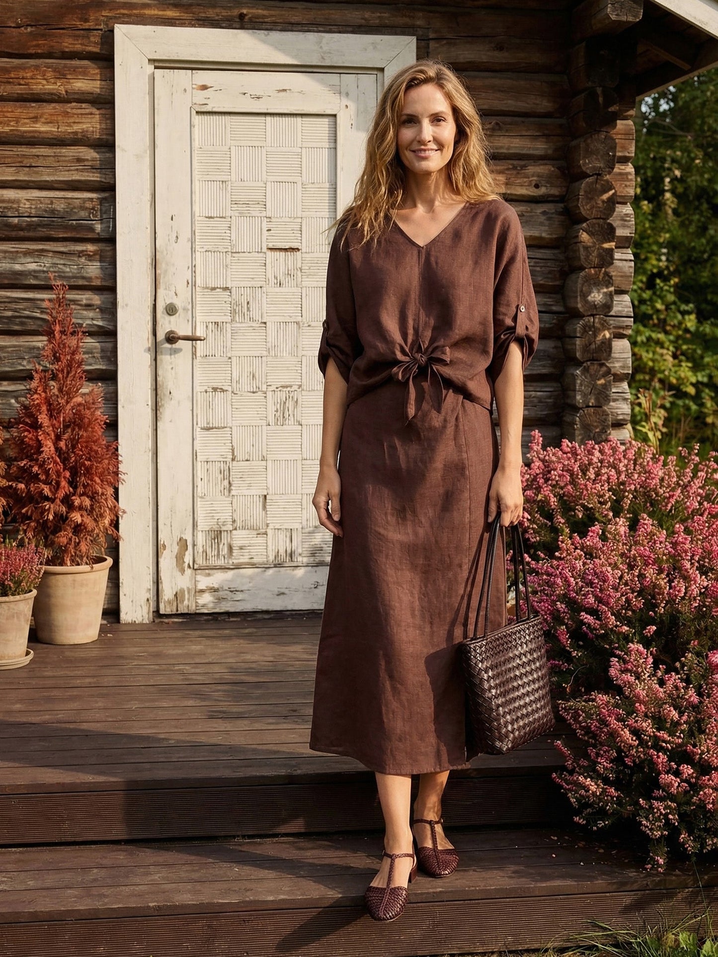 100% Linen Twist-Hem Batwing Top LAVENA