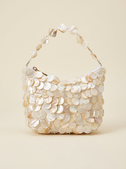 Luxe Handcrafted Mother of Pearl Disc Clutch for Special Occassion & Summer Vacations