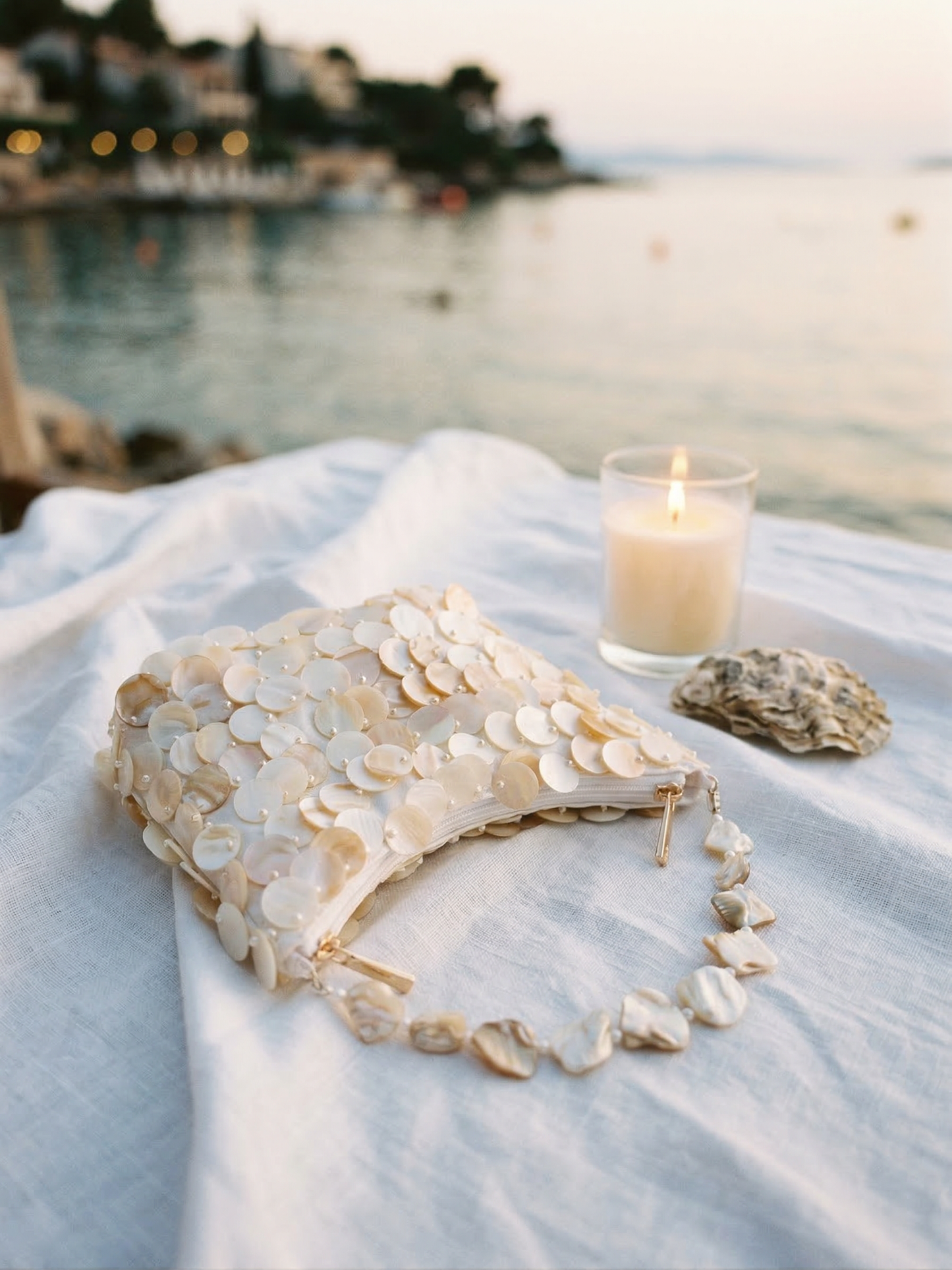 Luxe Handcrafted Mother of Pearl Disc Clutch for Special Occassion & Summer Vacations
