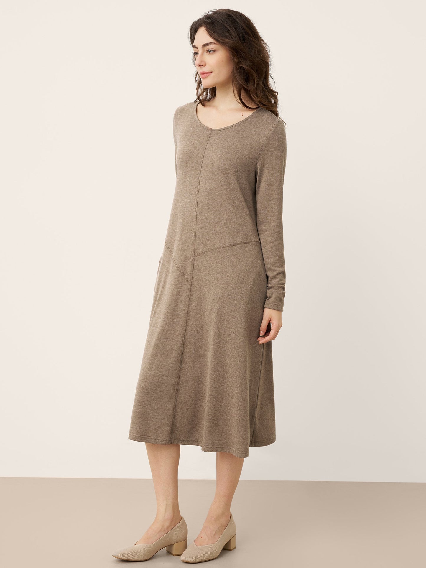 Cashmere Crew Neck Sculpted Seam A-Line Mini Dress HARLOW