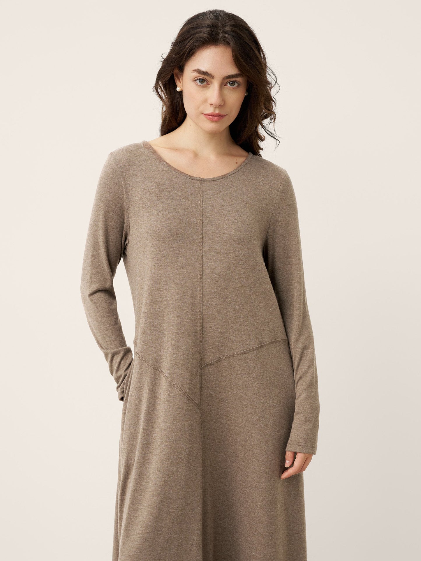 Cashmere Crew Neck Sculpted Seam A-Line Mini Dress HARLOW