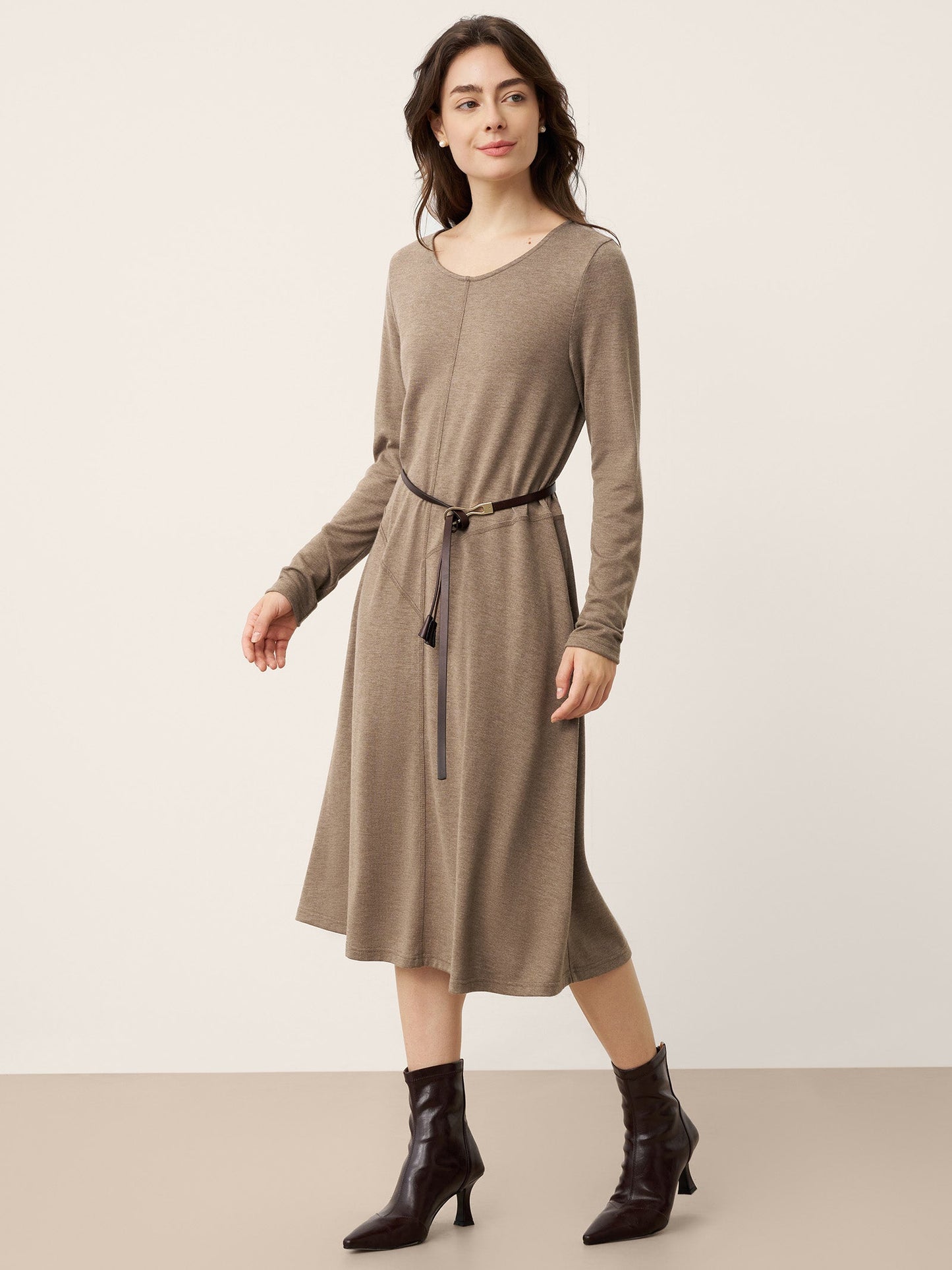 Cashmere Crew Neck Sculpted Seam A-Line Mini Dress HARLOW
