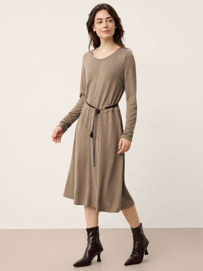 Cashmere Crew Neck Sculpted Seam A-Line Mini Dress HARLOW