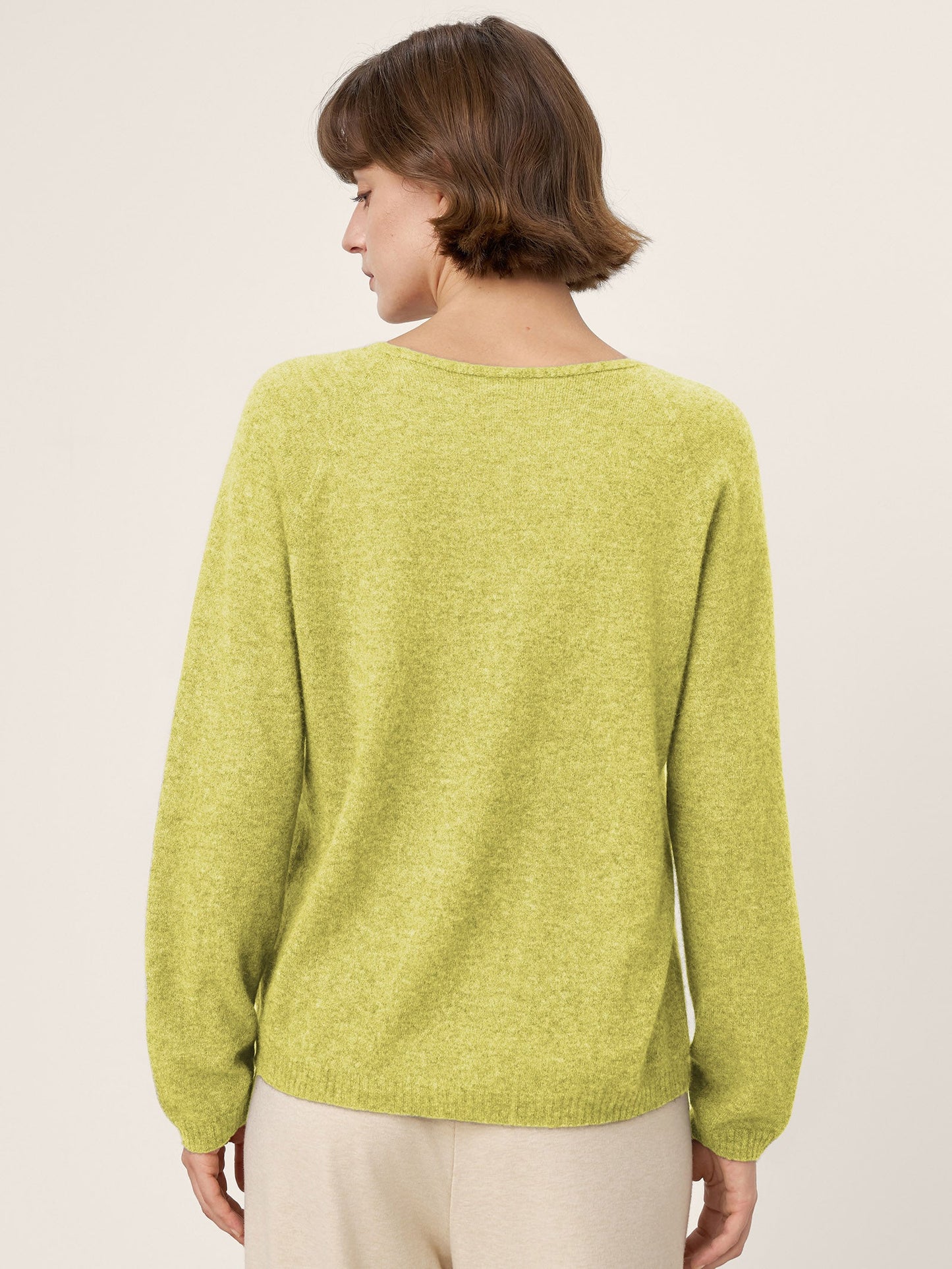 Mongolian Cashmere & Mulberry Silk Seamless Ribbed Trim V-Neck Sweater TESSA