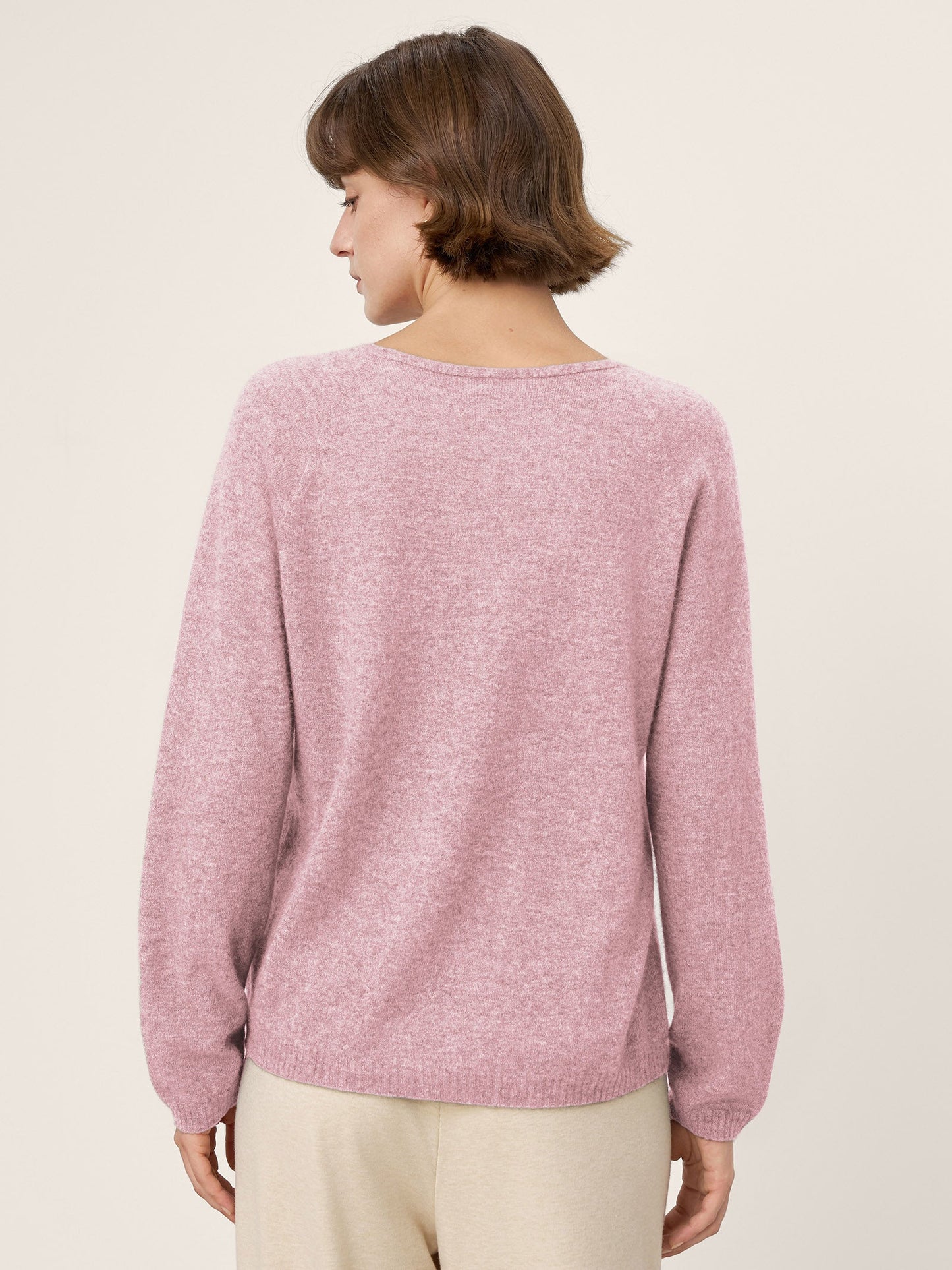 Mongolian Cashmere & Mulberry Silk Seamless Ribbed Trim V-Neck Sweater TESSA
