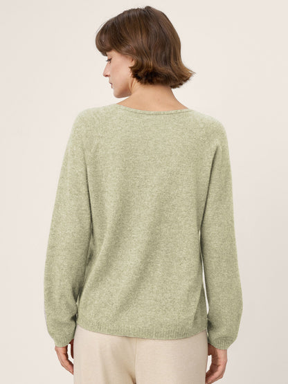 Mongolian Cashmere & Mulberry Silk Seamless Ribbed Trim V-Neck Sweater TESSA