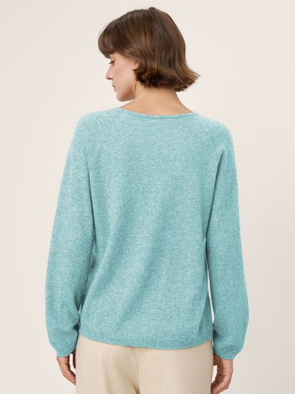 Mongolian Cashmere & Mulberry Silk Seamless Ribbed Trim V-Neck Sweater TESSA
