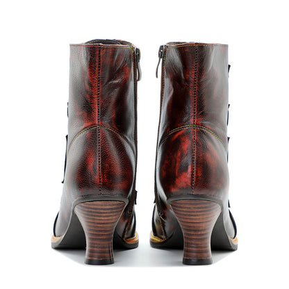 Handcrafted Vintage Mixed Leather High Heel Ankle Boots