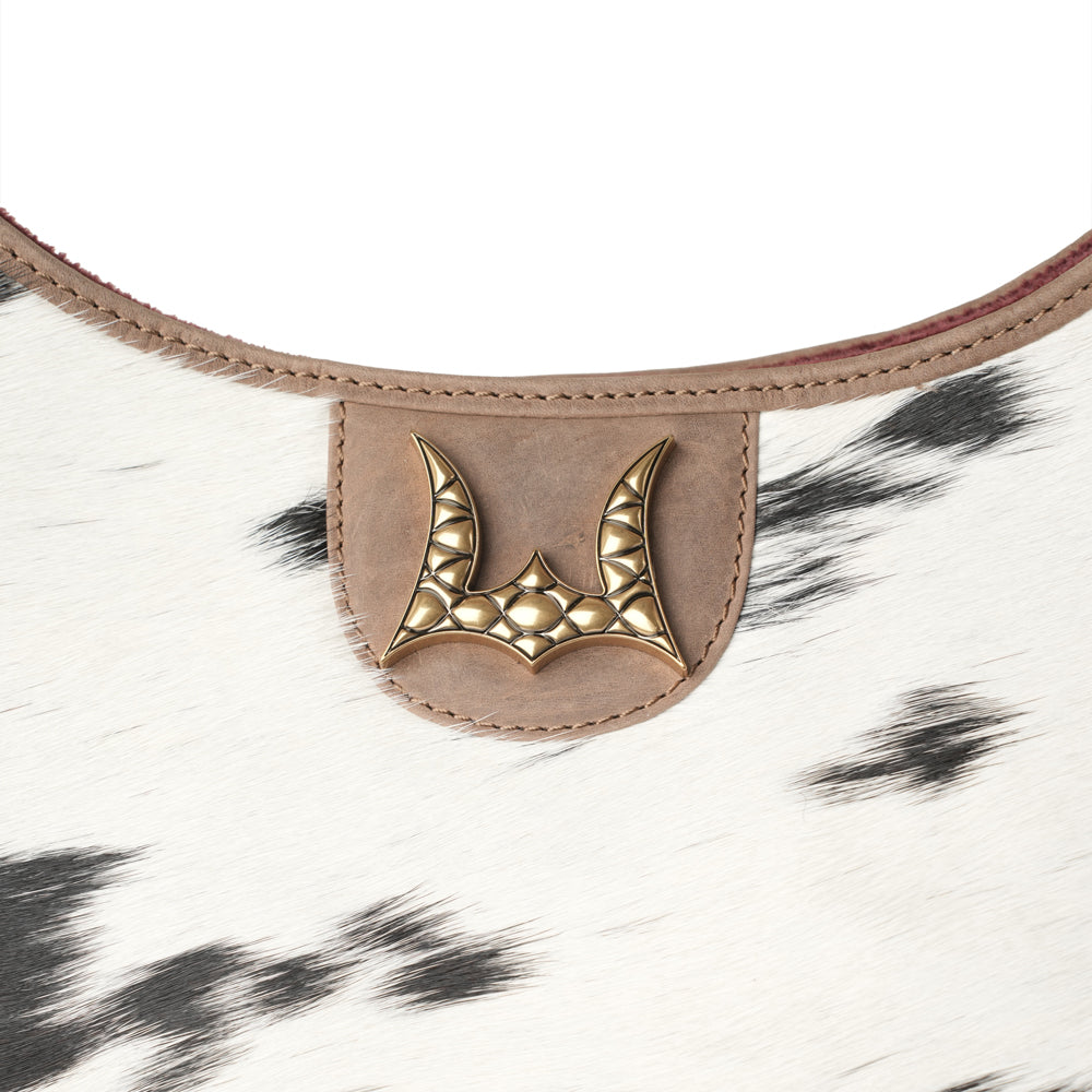 LW Large Purse - Black & White Cowhide with Oiled Brown Leather