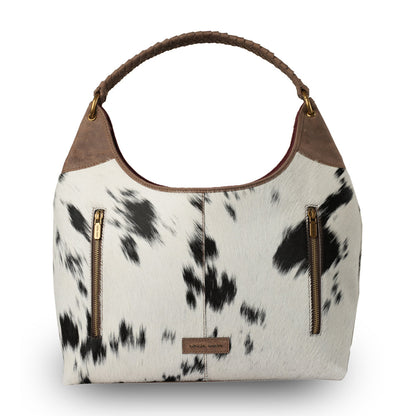 LW Large Purse - Black & White Cowhide with Oiled Brown Leather