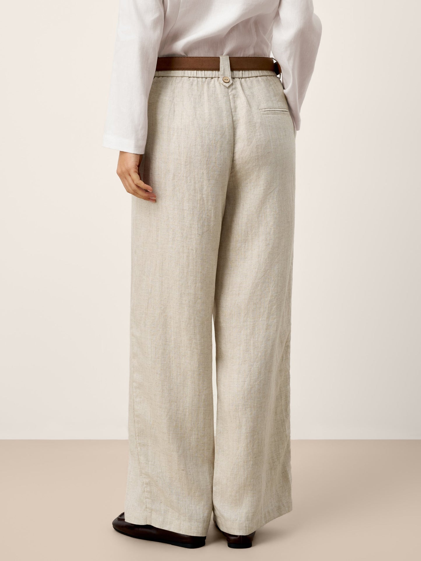 Linen-Lyocell Pleated Wide Leg Trousers with Back Elastic & Button Detail AISLING