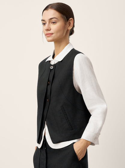 Linen-Lyocell Panel Layered Vest ODELIA