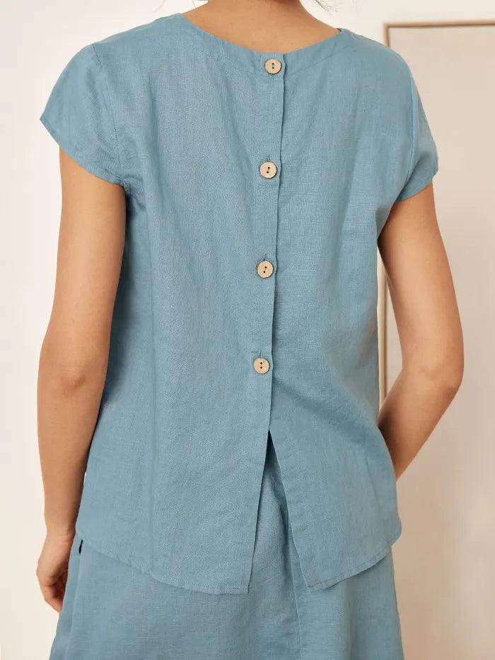 Linen Blend Cap Sleeve Top And Pencil Skirt Set VEDA