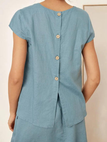Linen Blend Cap Sleeve Top And Pencil Skirt Set VEDA