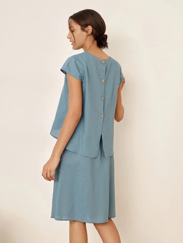 Linen Blend Cap Sleeve Top And Pencil Skirt Set VEDA
