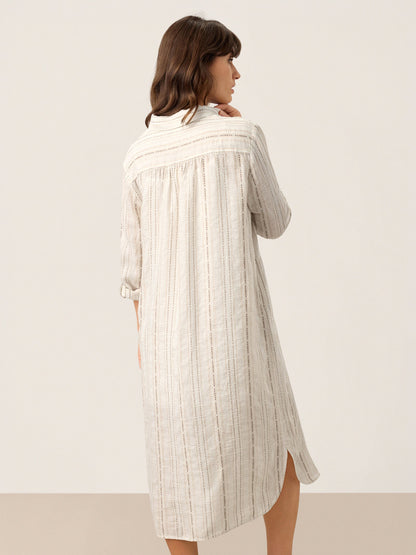 Linen Striped Tab-Sleeve Bohemia Shirt Dress BLYTHE