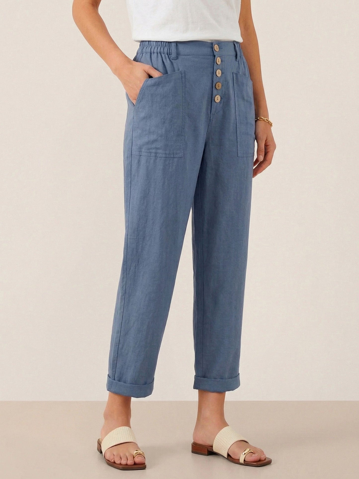 Linen Simple Button Fly Trousers HEIDI