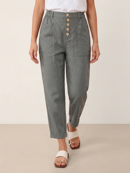 Linen Simple Button Fly Trousers HEIDI