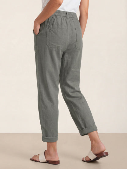 Linen Simple Button Fly Trousers HEIDI