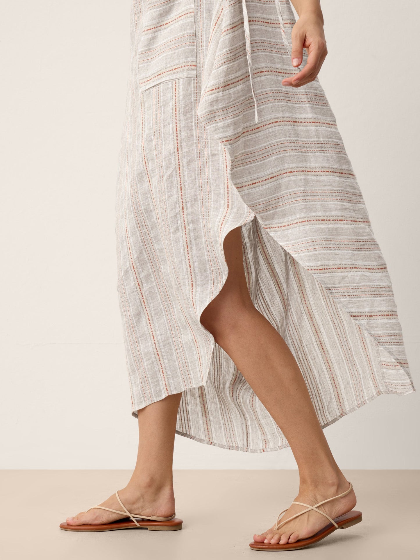 Linen Asymmetric Drawstring Midi Dress NADIA