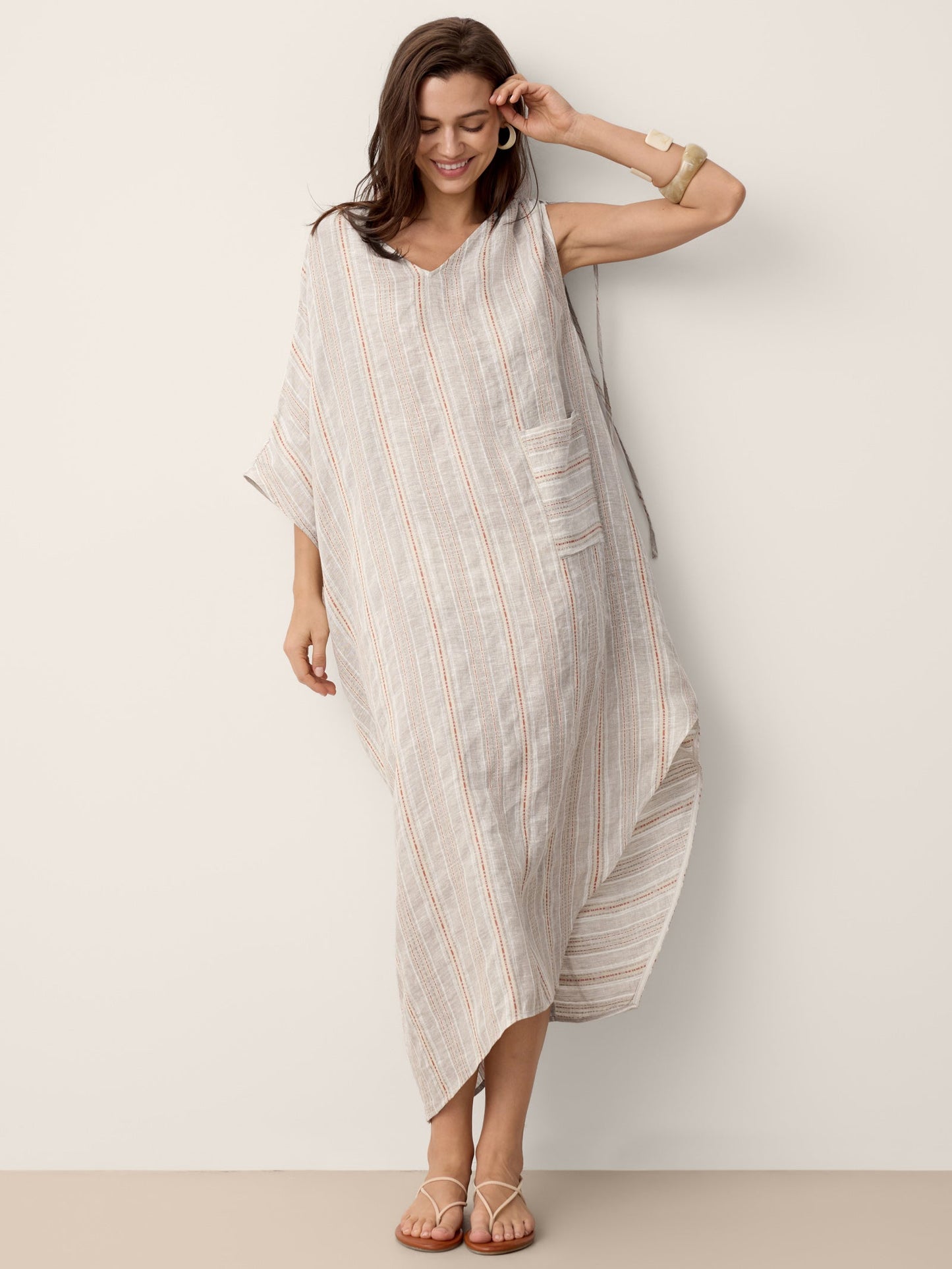 Linen Asymmetric Drawstring Midi Dress NADIA