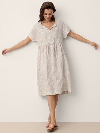 Linen Gathered-Hem Split-Neck Mini Dress SYDNEY