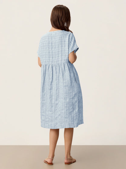 Linen Gathered-Hem Split-Neck Mini Dress SYDNEY