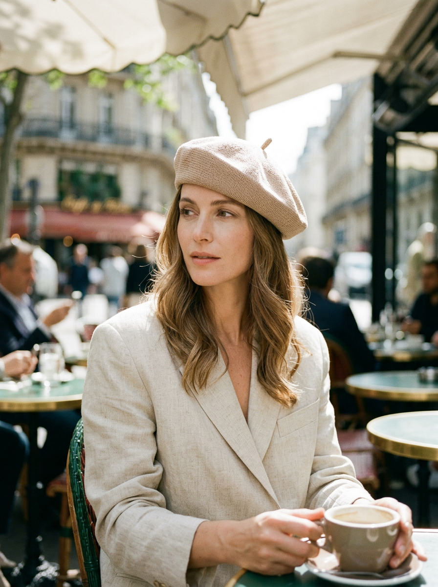 Linen Knit Beret Hat for Women Lightweight Breathable Summer Artist Cap