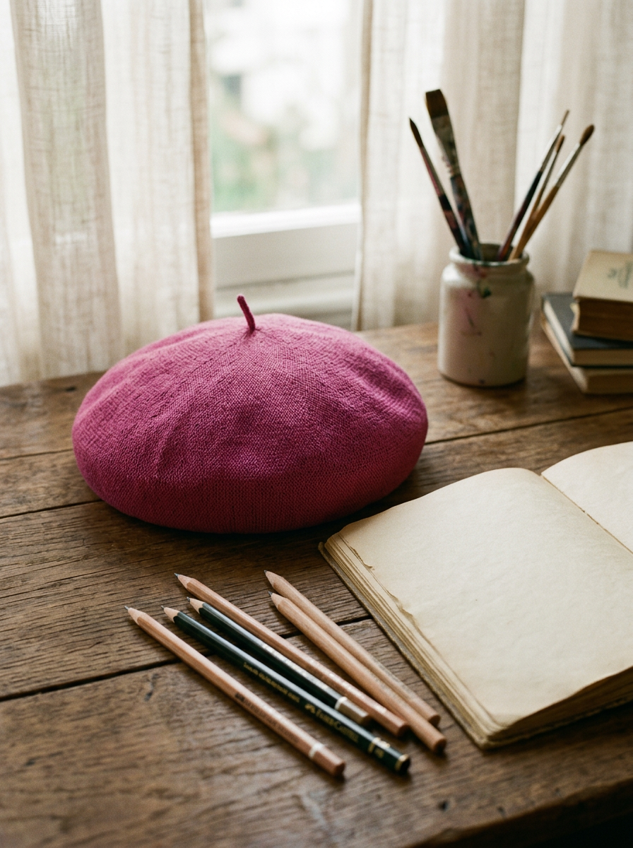 Linen Knit Beret Hat for Women Lightweight Breathable Summer Artist Cap