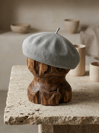 Linen Knit Beret Hat for Women Lightweight Breathable Summer Artist Cap