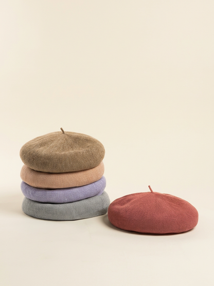Linen Knit Beret Hat for Women Lightweight Breathable Summer Artist Cap